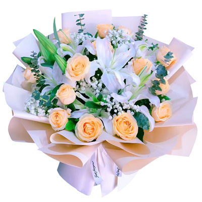晋中16朵香槟玫瑰2支百合，爱的温暖和幸福
