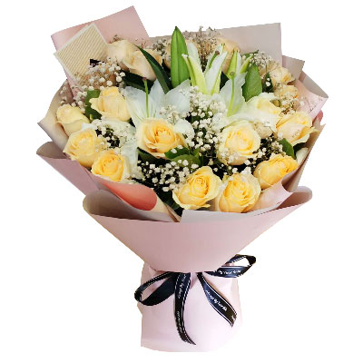 晋中17朵香槟玫瑰百合，爱不惧风雨
