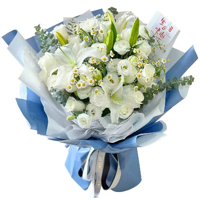 晋中11朵白玫瑰桔梗百合，爱永恒不息
