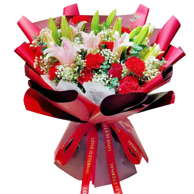 晋中红玫瑰康乃馨百合花，欢乐和美好