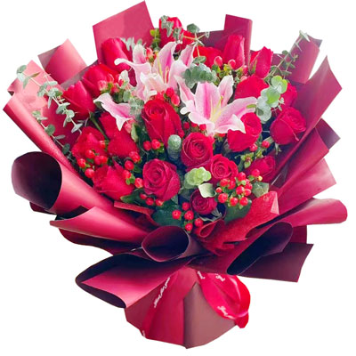 晋中22朵红玫瑰百合，爱的火焰