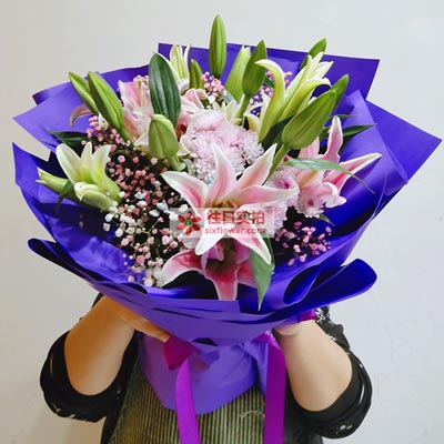 晋中6支粉色多头百合，真诚的问候